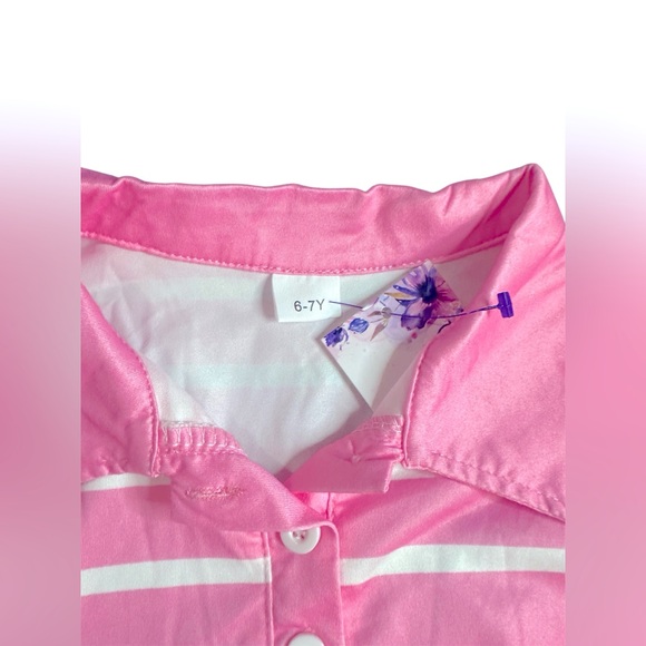 Pink and White 👧🏻🆕 Sz 6-7 Sleeveless Polo Collar Casual Dress - Picture 4 of 4